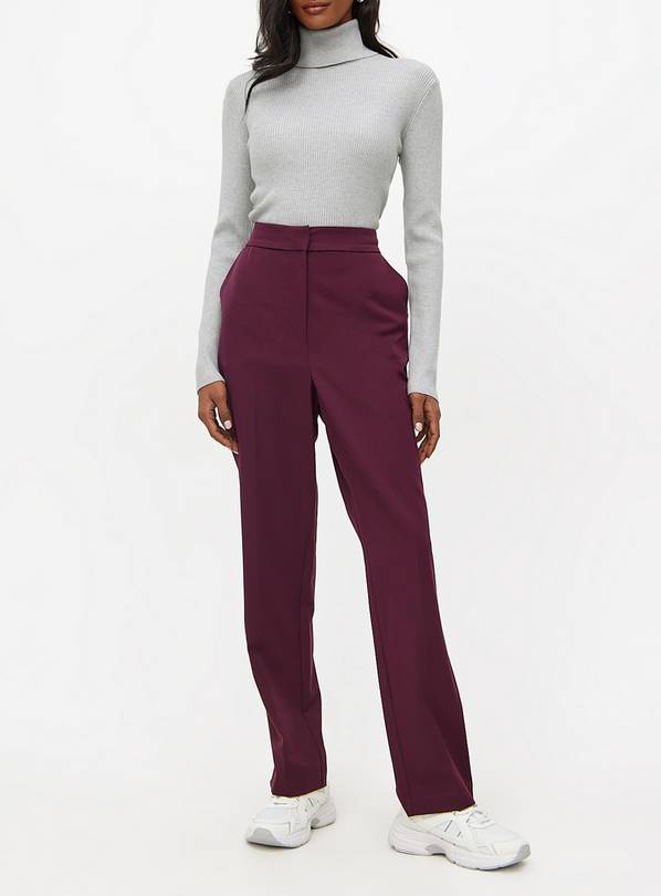 Dark Red Tailored Straight Leg Trousers 12S